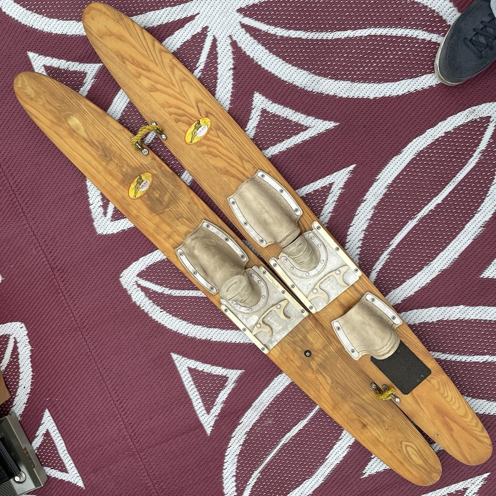 Vtg Wooden Water Skis Brad Pan Pacific Competitor Water Skis 50" Pair Set